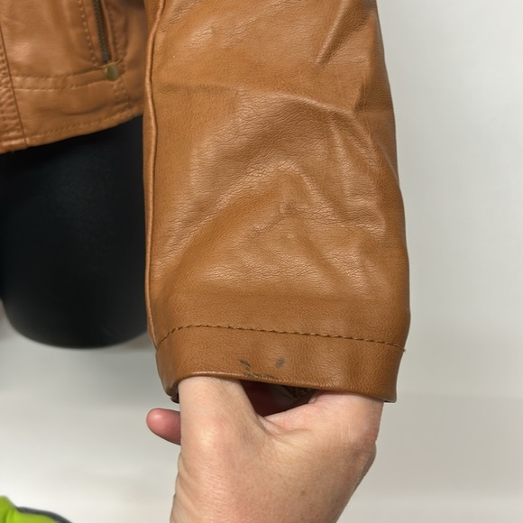 Women's Tan Leather Jacket Moto Jacket Size S - Picture 3 of 8